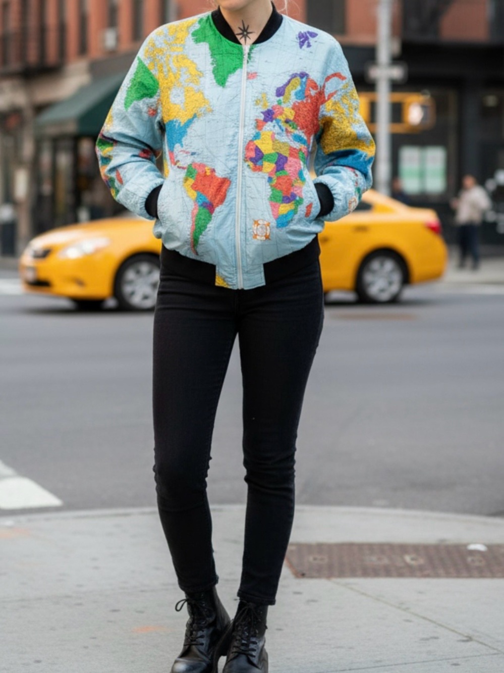 Vintage world map zip up jacket